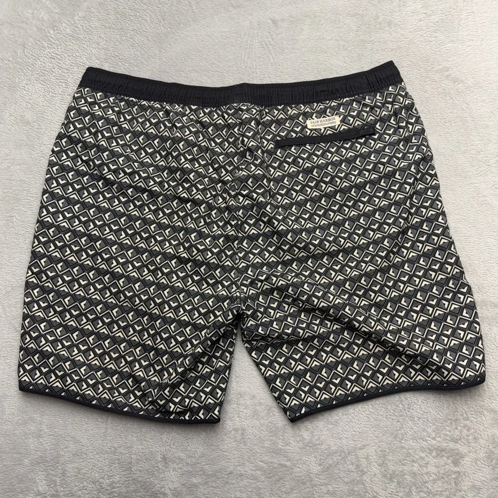 Fair Harbor Swim Trunks Mens XXXL Black White Geometric Diamond Anchor Shorts